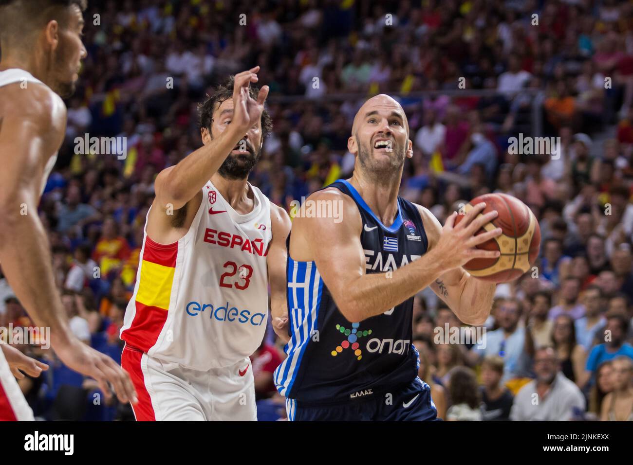 Nick Calathes (Blue)durante la partita Spagna vs Grecia amichevole per prepararsi per il Campionato europeo di pallacanestro degli uomini 2023 celebrato al Wizink Center di Madrid (Spagna), 11th 2022 agosto. Spagna vinta 87 - 80 (Foto di Juan Carlos García Mate/Pacific Press/Sipa USA) Foto Stock