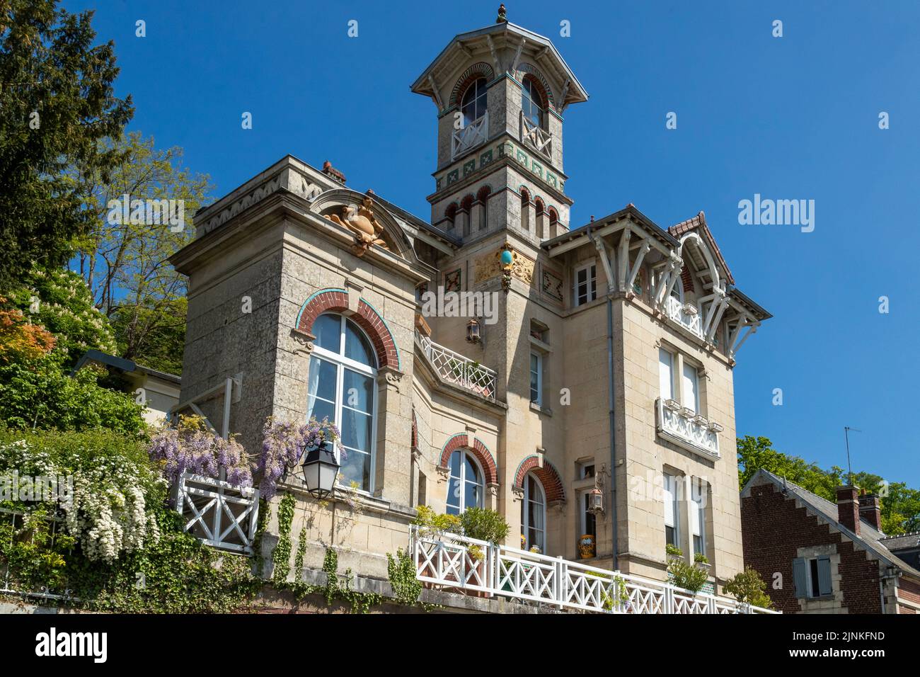Francia, Oise, Picardie, Pierrefonds, Belle Epoque villa la Colombine, Rue Beaudon // Francia, Oise (60), Picardie, Pierrefonds, villa Belle Époque la C. Foto Stock