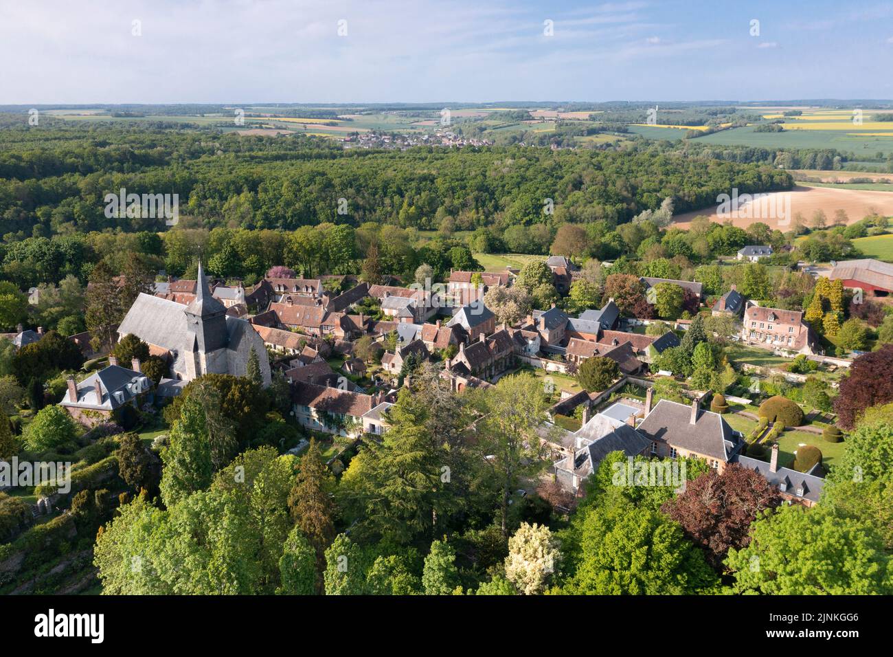 Francia, Oise, Picardie, Pays de Bray, Gerberoy, Etichettato Les Plus Beaux Villages de France (i più bei villaggi di Francia) (vista aerea) // Fr Foto Stock