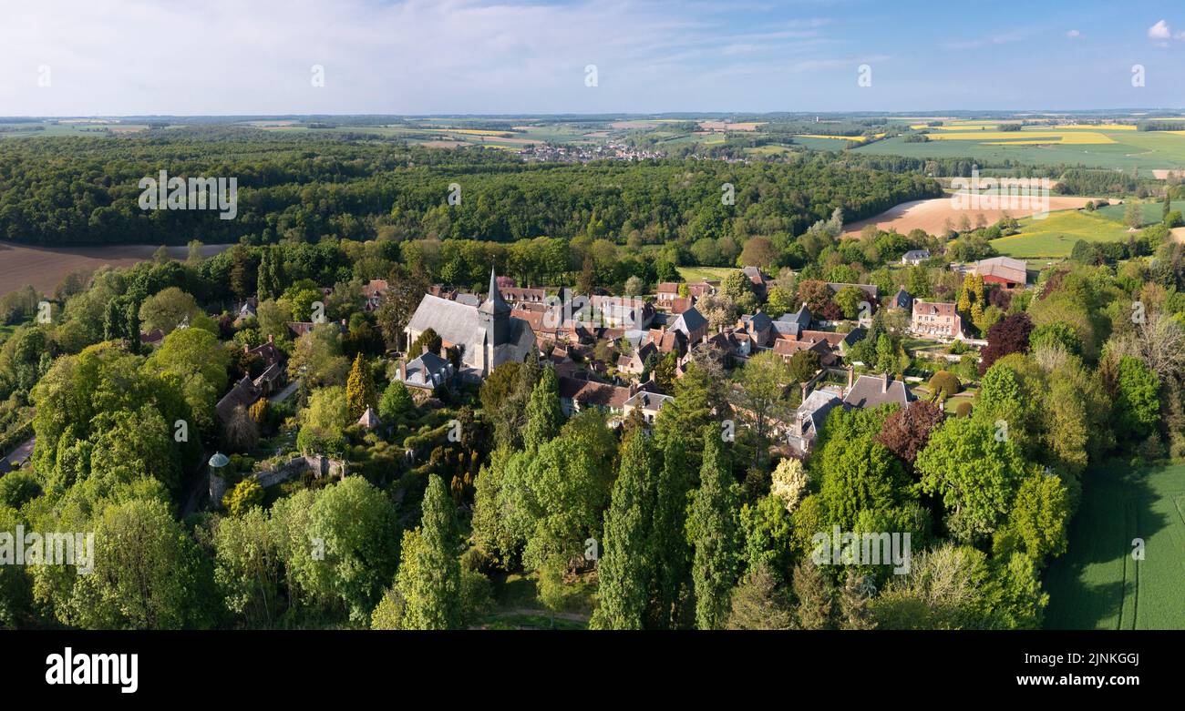 Francia, Oise, Picardie, Pays de Bray, Gerberoy, Etichettato Les Plus Beaux Villages de France (i più bei villaggi di Francia) (vista aerea) // Fr Foto Stock