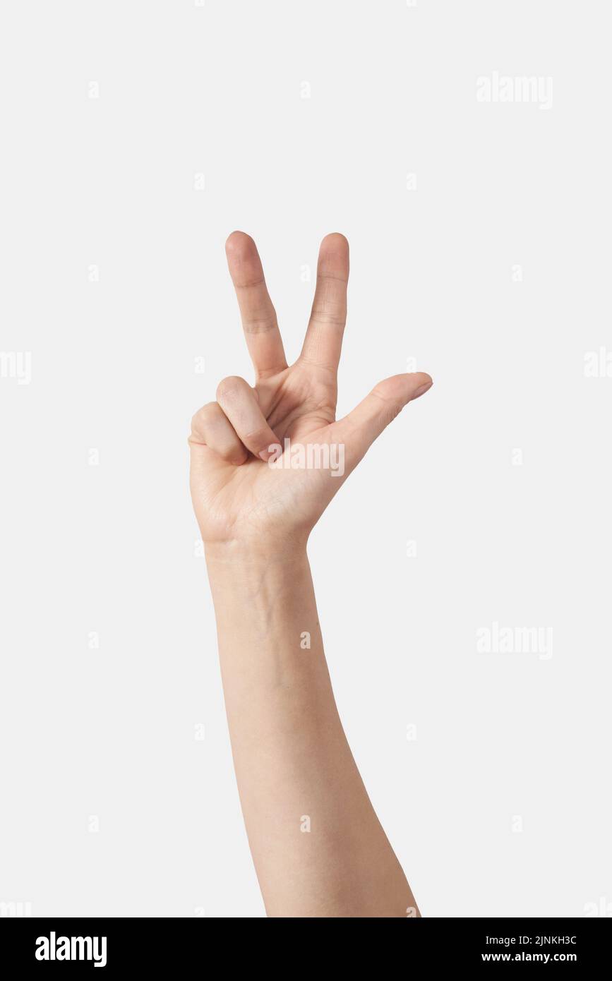3, gesti, kommunikation nonverbale, tre, gesto Foto Stock