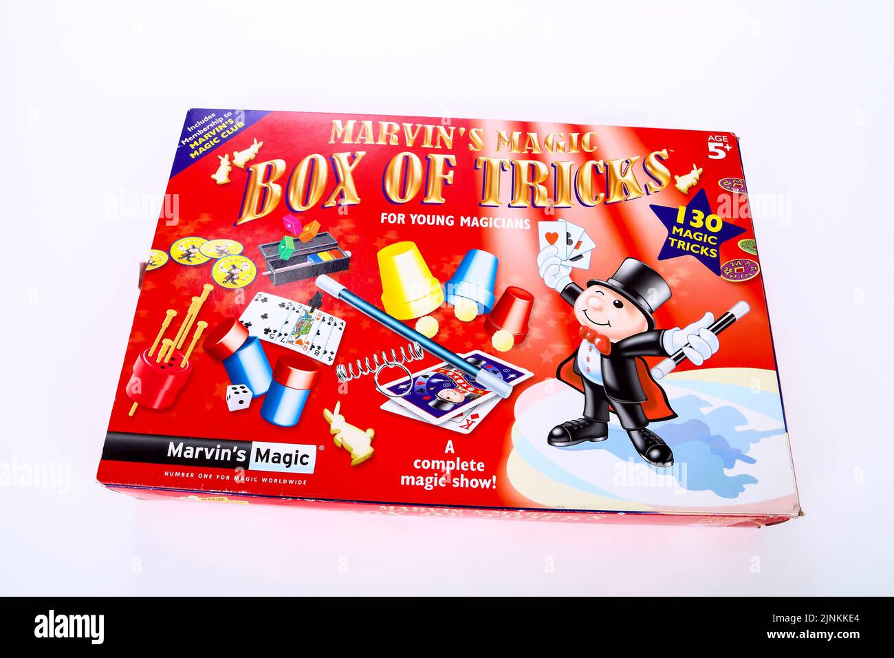 La magia di Marvin's Magic Box of Tricks in una scatola isolata su uno sfondo bianco Foto Stock