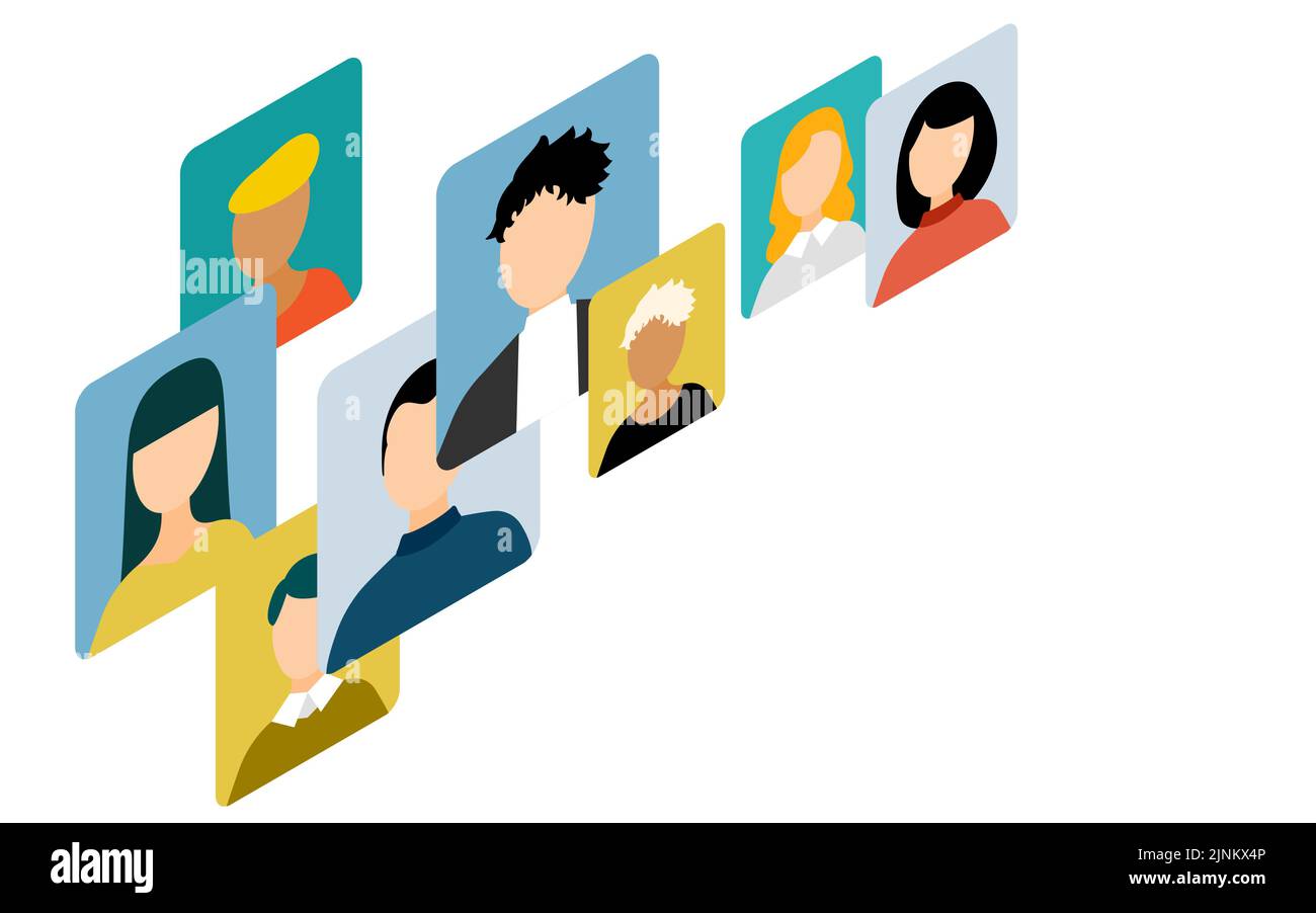 Immagini isometriche di persone sull'altro lato dello schermo Illustrazione Vettoriale