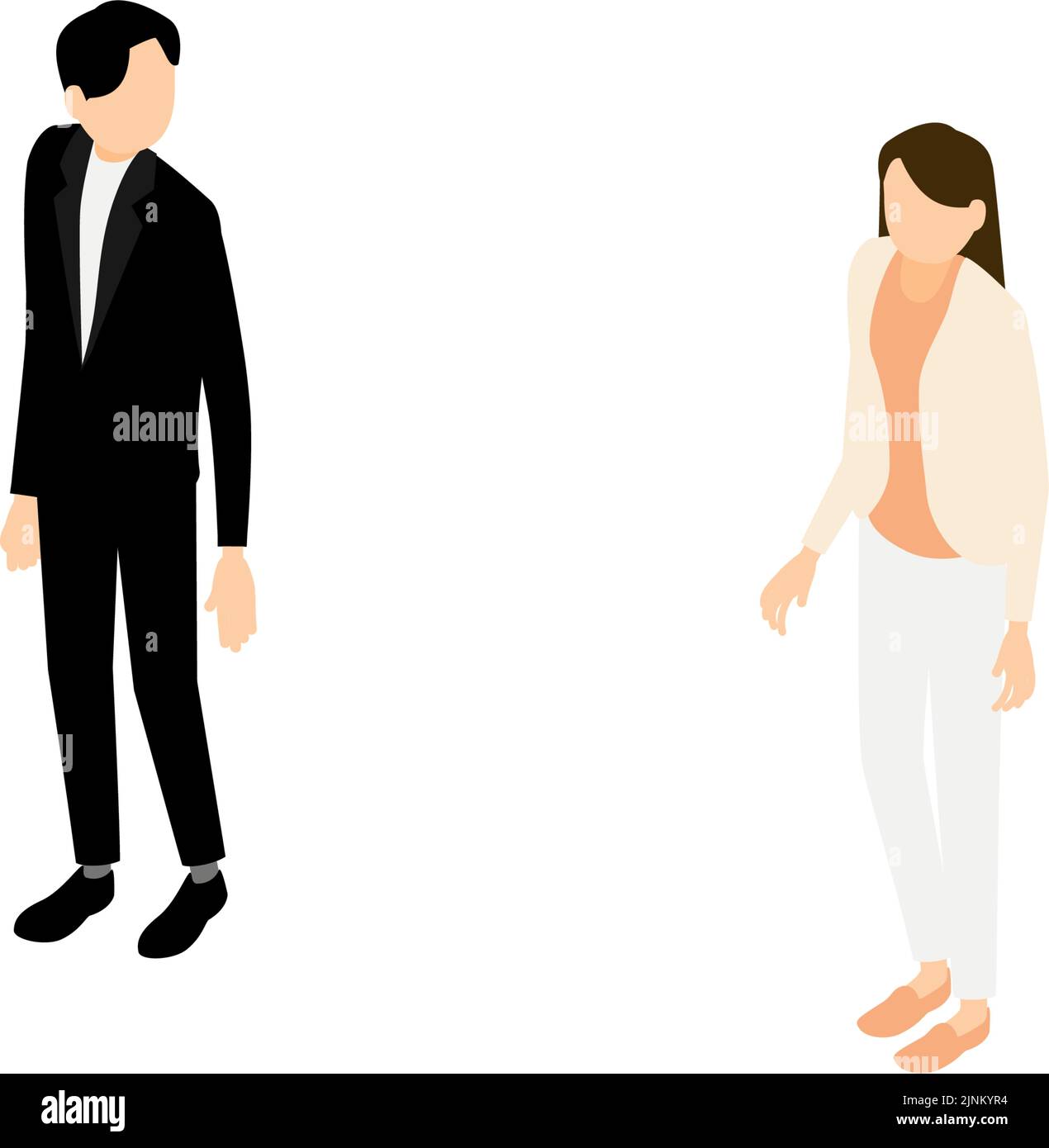 Isometrico, un uomo che confonde una donna che si ferma durante una data Illustrazione Vettoriale