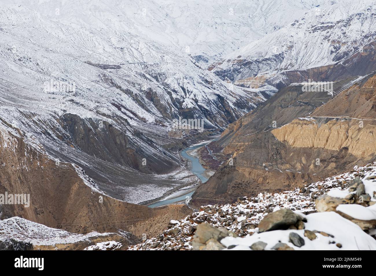 L'immagine del paesaggio della Valle di Spiti è stata presa in Himalaya, Himachal pradesh, India Foto Stock