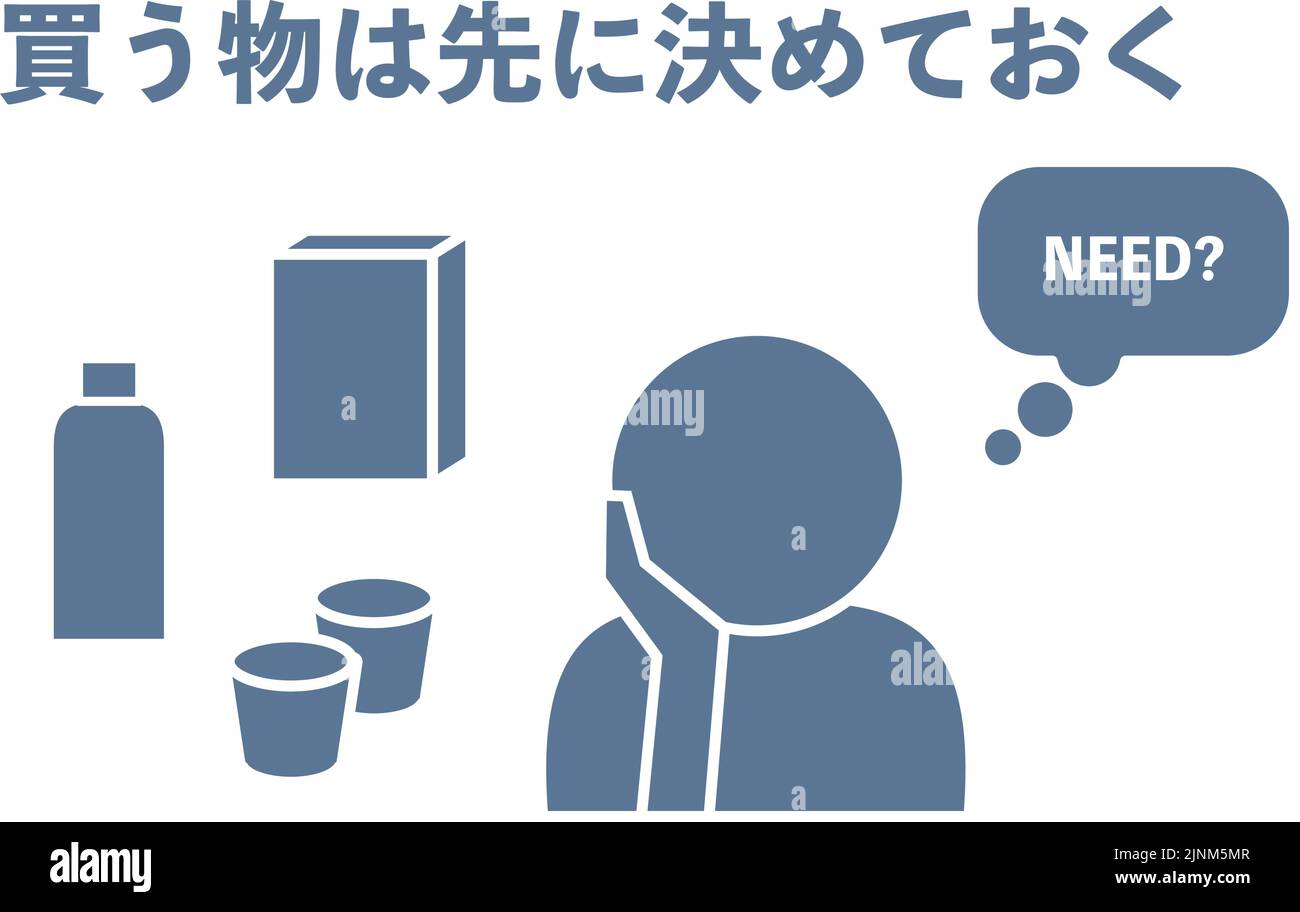 Immagine dell'icona di una persona che pensa a cosa acquistare - traduzione: Decidere cosa acquistare per primo Illustrazione Vettoriale