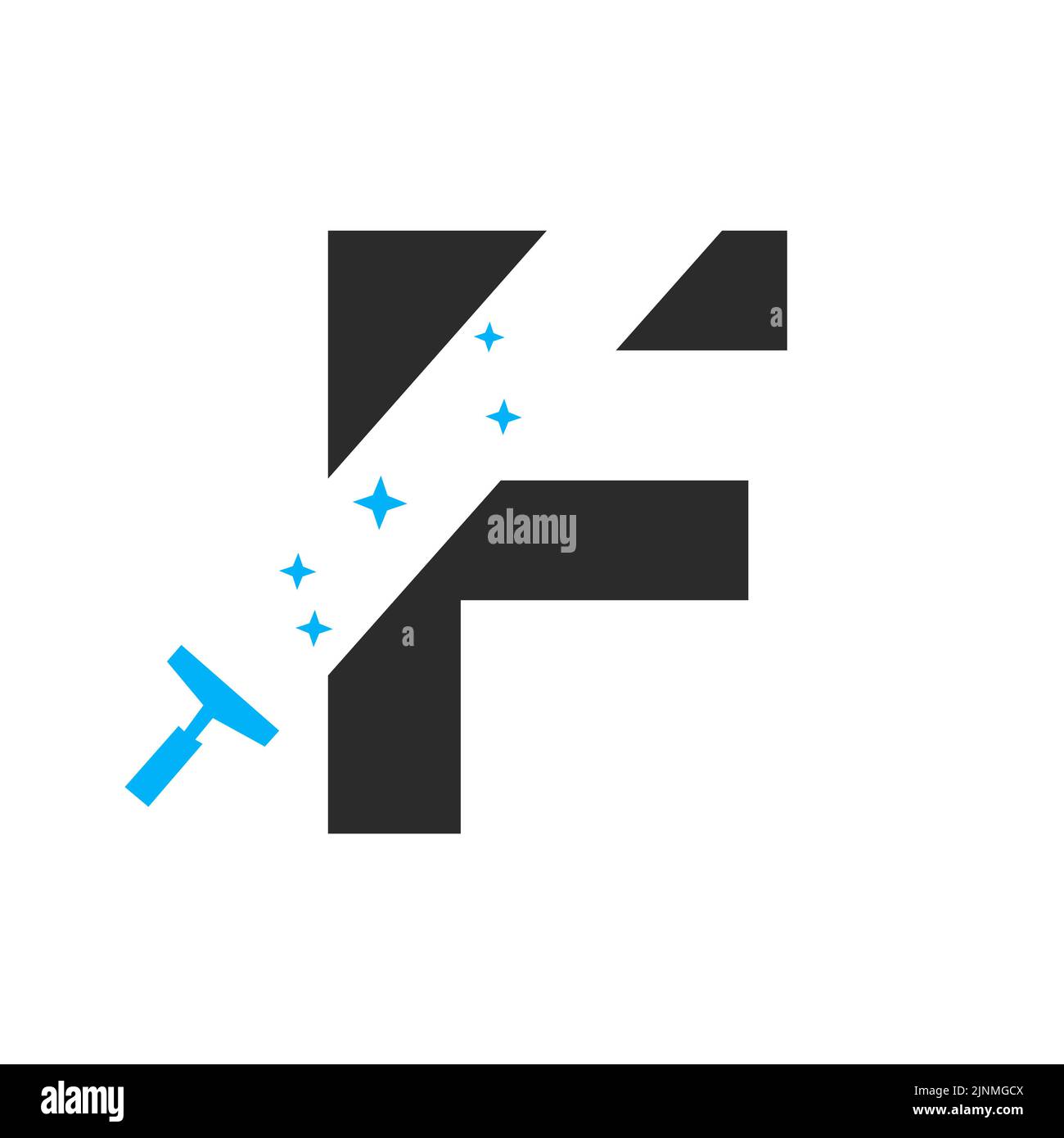 Lettera F concetto di logo per la pulizia della casa per il modello vettoriale del simbolo di manutenzione della servitappe Illustrazione Vettoriale