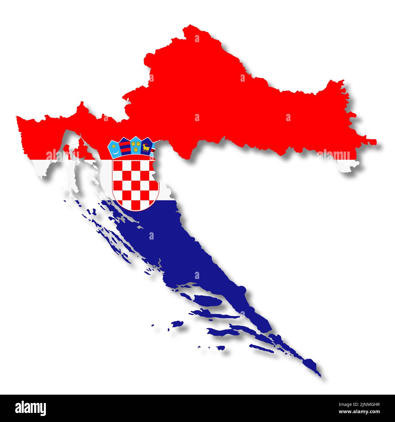Mappa della bandiera della Croazia su sfondo bianco 3D illustrazione con tracciato di ritaglio Foto Stock