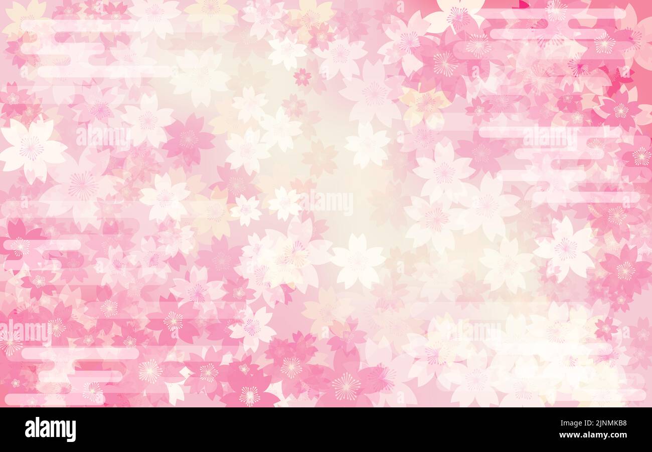 Materiale di sfondo primaverile, sfondo con gradazione in fiore di ciliegio, motivo giapponese (foschia) incluso Illustrazione Vettoriale