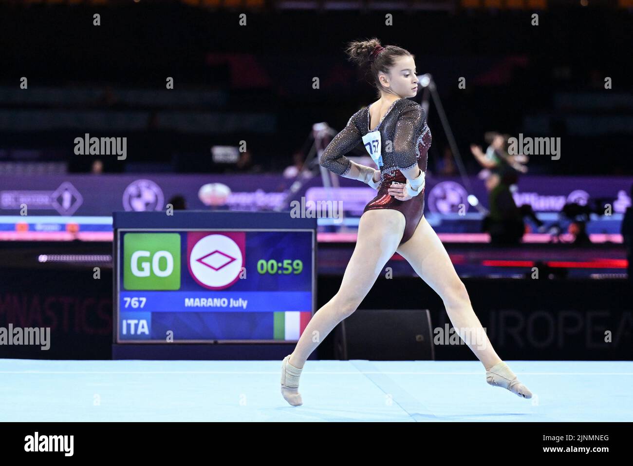 Monaco, Germania. 12th ago, 2022. Olympiahalle, Monaco di Baviera, Italia, 12 agosto 2022, Luglio Marano (ITA) piano durante i Campionati europei di ginnastica artistica femminile - qualificazione femminile Junior, incluse le finali di squadra e tutto intorno - Ginnastica Credit: Live Media Publishing Group/Alamy Live News Credit: Live Media Publishing Group/Alamy Live News Foto Stock