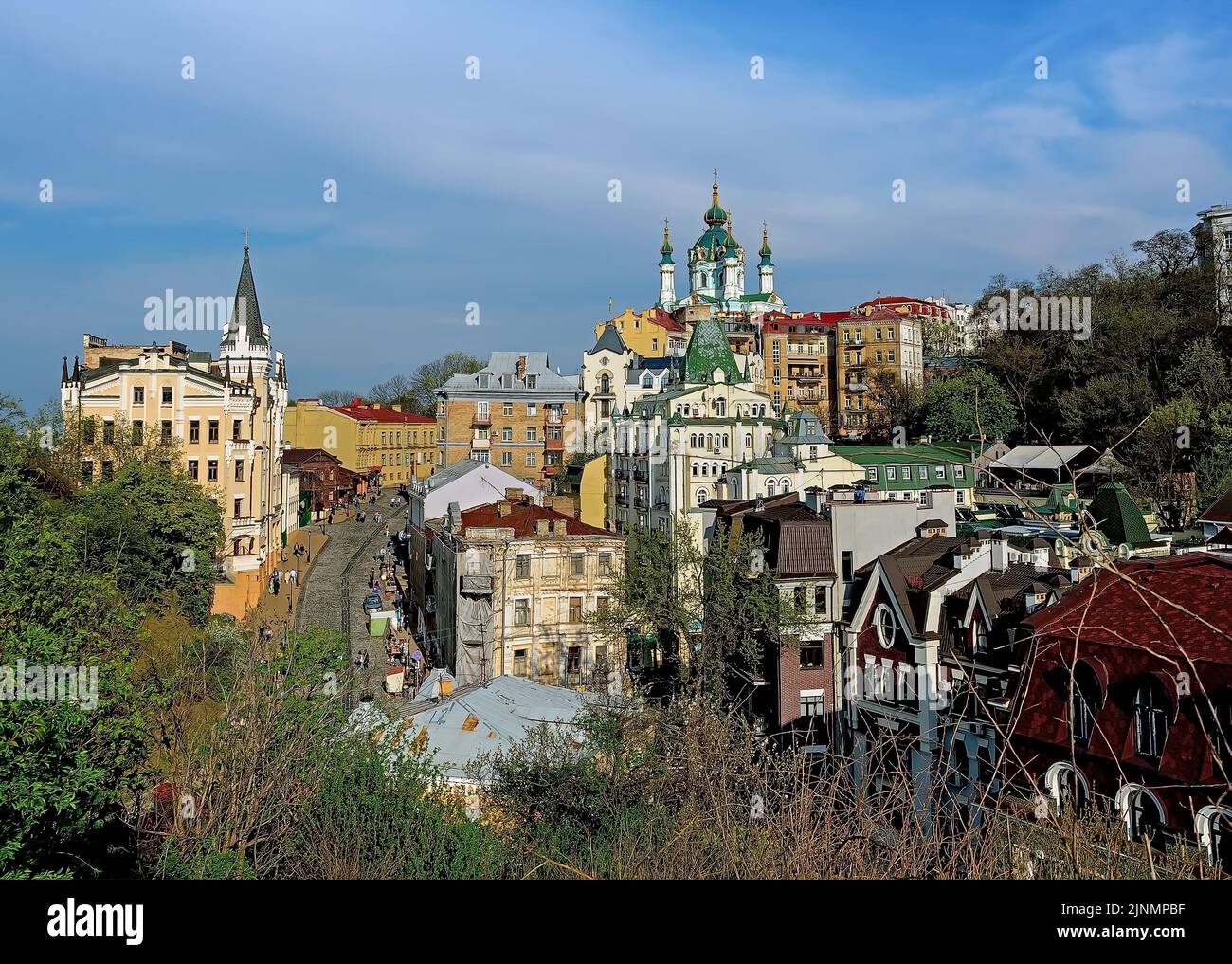 Paesaggio urbano della discesa Andriyivskyi a Kiev, Ucraina Foto Stock