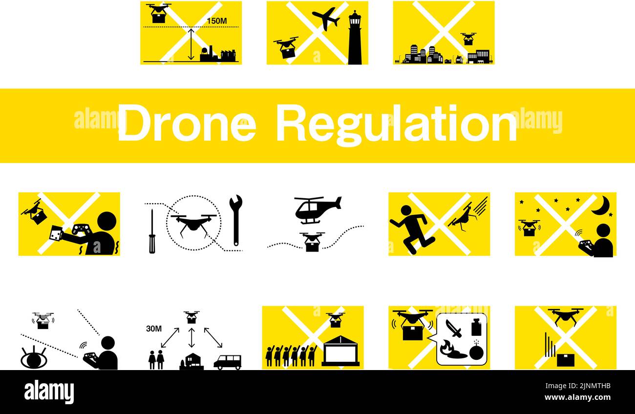 Un semplice set di icone che mostra la legislazione sui droni Illustrazione Vettoriale