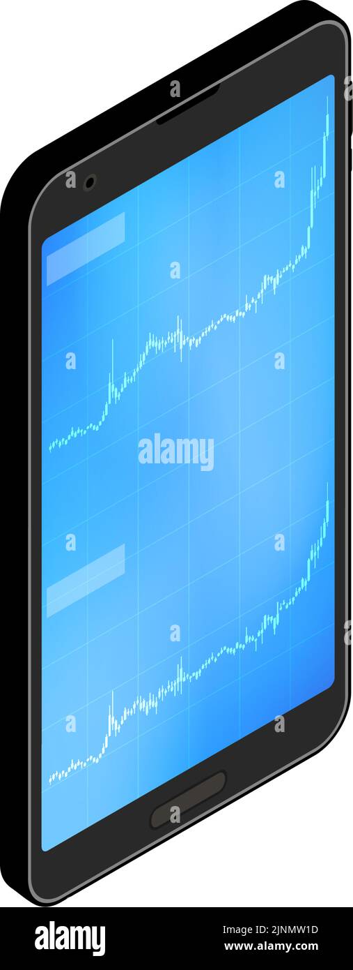 Grafici a candelabro, aumenti, isometrici utilizzati per le azioni, FX e valute virtuali visti sulle app per smartphone Illustrazione Vettoriale