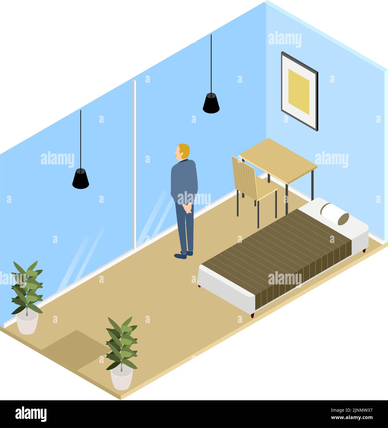 Camera isometrica con pareti in vetro Illustrazione Vettoriale