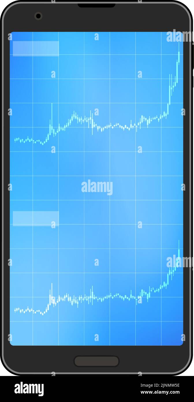 Grafici a candela utilizzati per azioni, FX e valute virtuali visualizzate sullo schermo verticale degli smartphone, in aumento Illustrazione Vettoriale