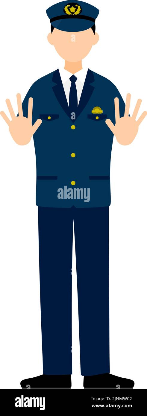 Giovane poliziotto maschile in posa, mettendo entrambe le mani fuori di fronte a voi per fermare Illustrazione Vettoriale