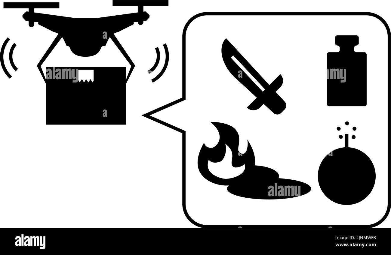 Una semplice icona che indica le norme sui droni e il divieto di trasporto di merci pericolose Illustrazione Vettoriale