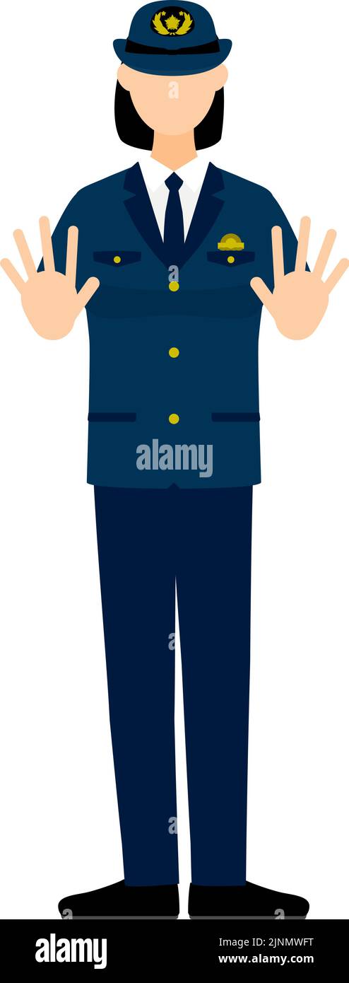 Giovane poliziotto femminile in posa, mettendo entrambe le mani fuori di fronte a voi per fermare Illustrazione Vettoriale