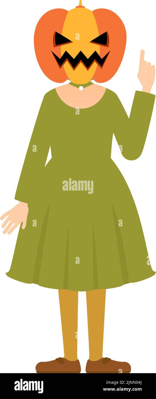 Costume di Halloween, posa di una ragazza in un costume fantasma di zucca puntando Illustrazione Vettoriale