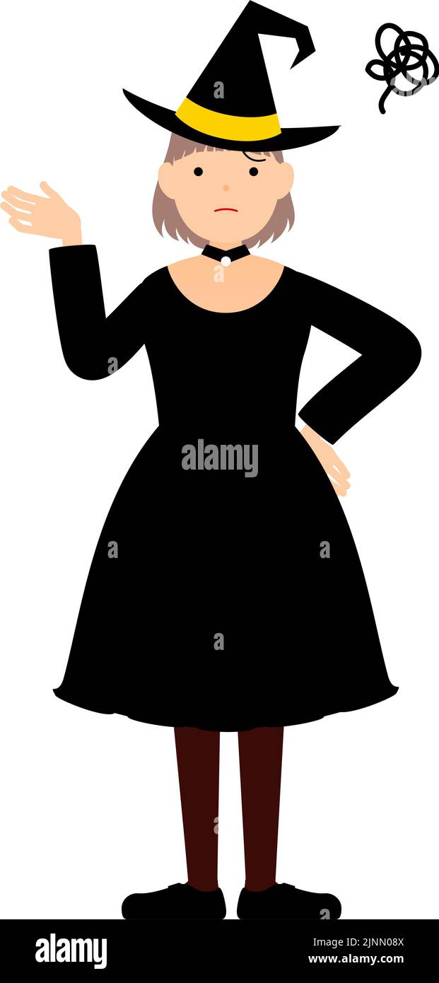 Costume di Halloween, ragazza vestita come una strega posa con le mani sulle sue anche in difficoltà Illustrazione Vettoriale