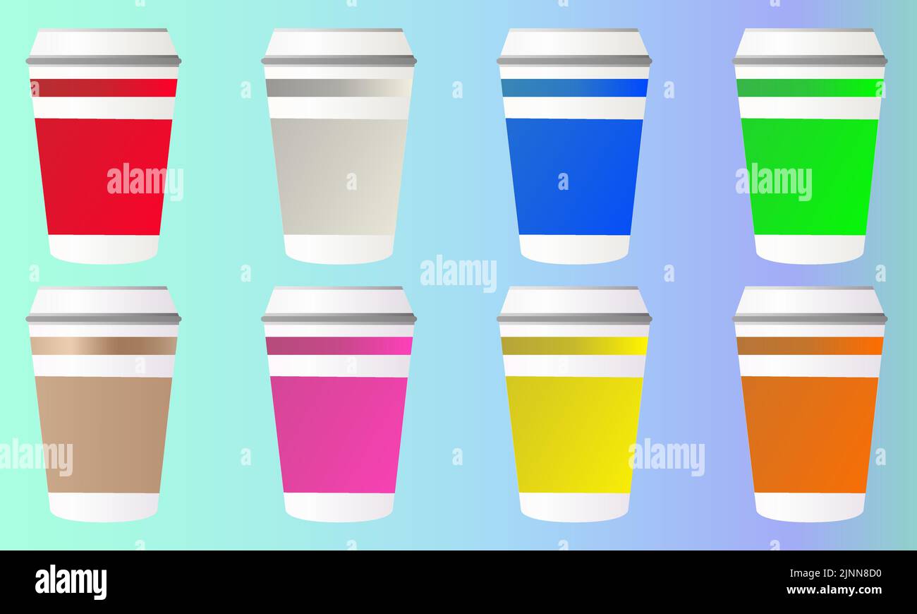 tazza di plastica realistica per caffè, latte, latte e anothe bevanda calda Illustrazione Vettoriale