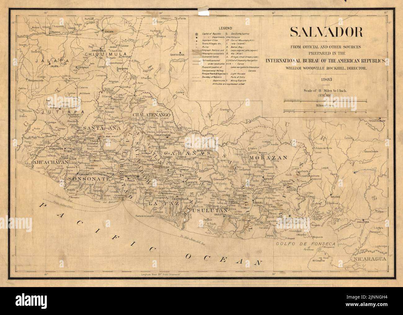 Carta vintage della Repubblica di El Salvador in America Centrale ca. 1903 Foto Stock