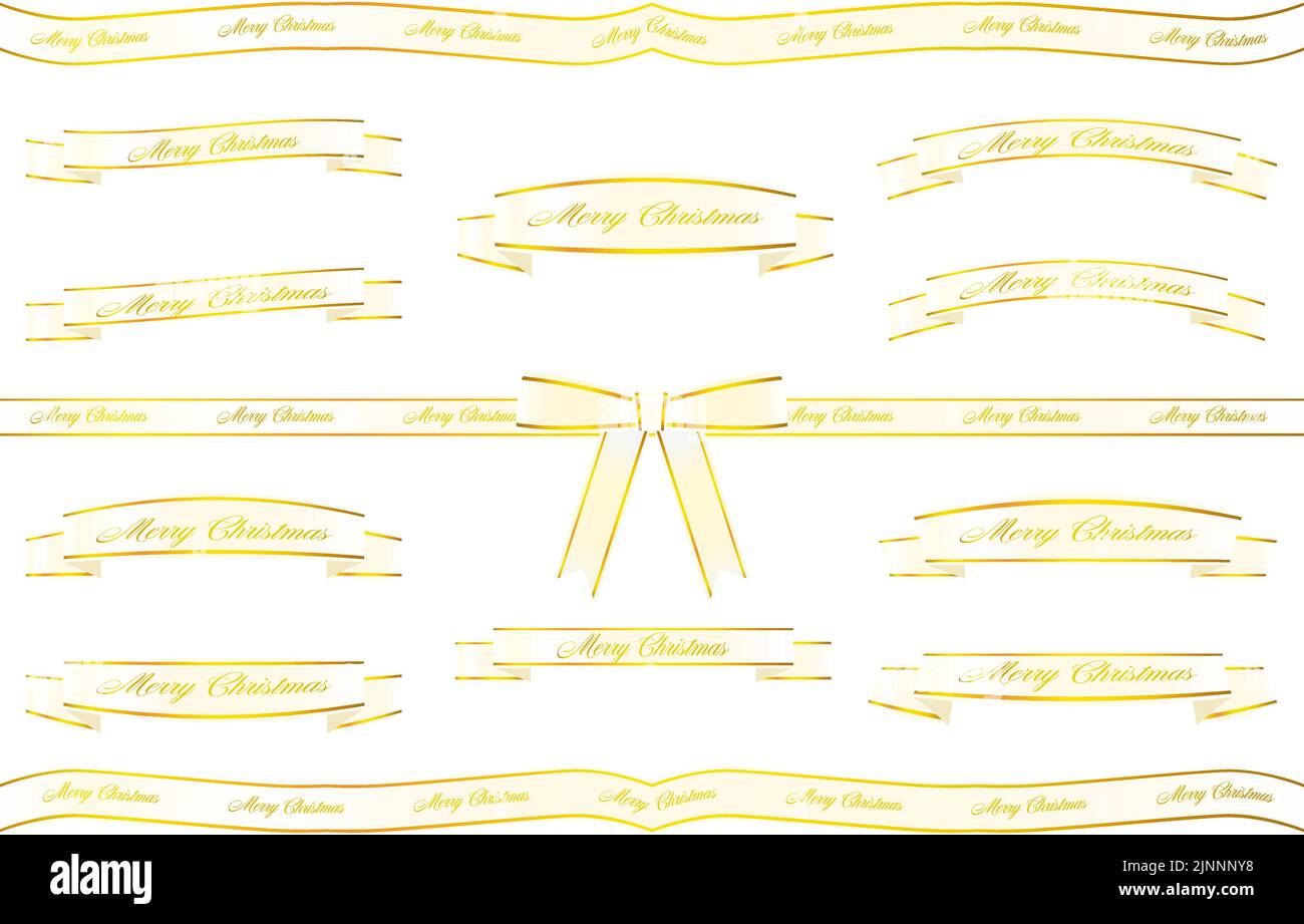 Nastro avvolgente con testo di buon Natale, bianco con linee dorate Illustrazione Vettoriale