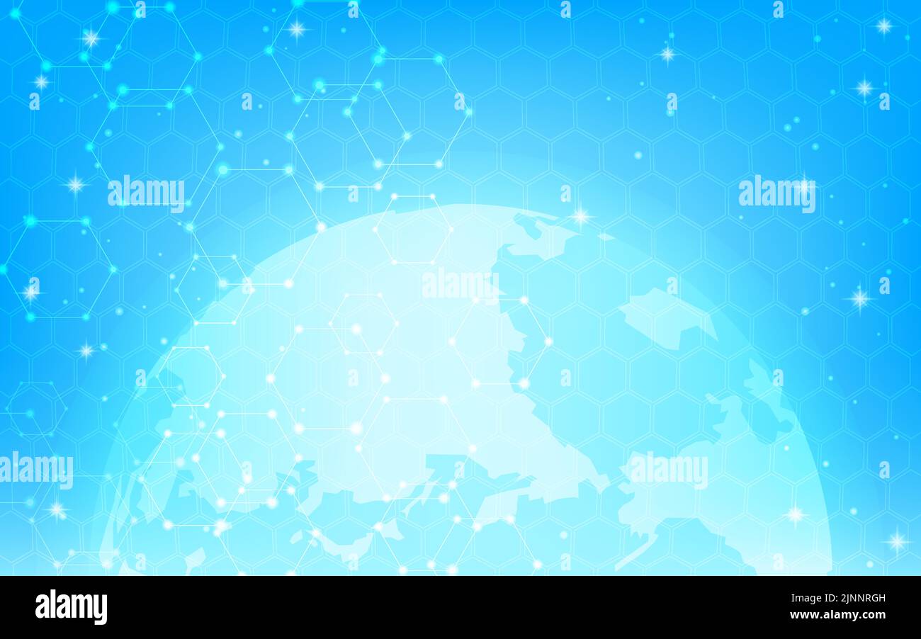 Immagine di rete, massa blu brillante e schema esagonale luminoso Illustrazione Vettoriale
