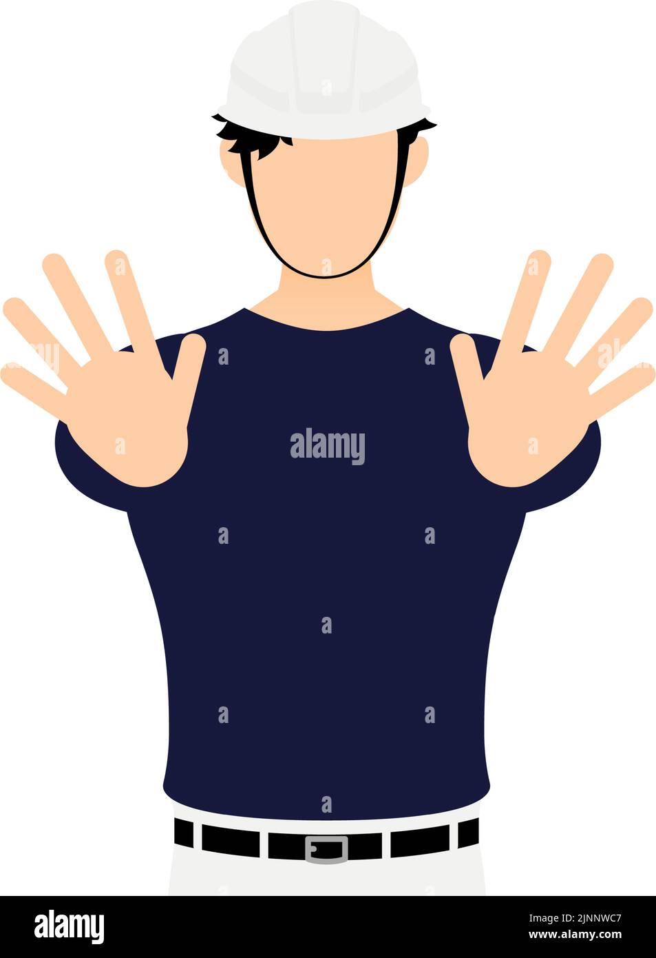 Uomo falegname posa, No! Inibizione! Tieni entrambe le mani davanti a te Illustrazione Vettoriale