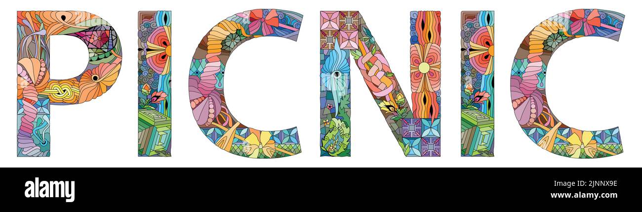 Illustrazione vettoriale del testo DA PICNIC per la lezione di letteratura, la scuola, la classe. Illustrazione Vettoriale