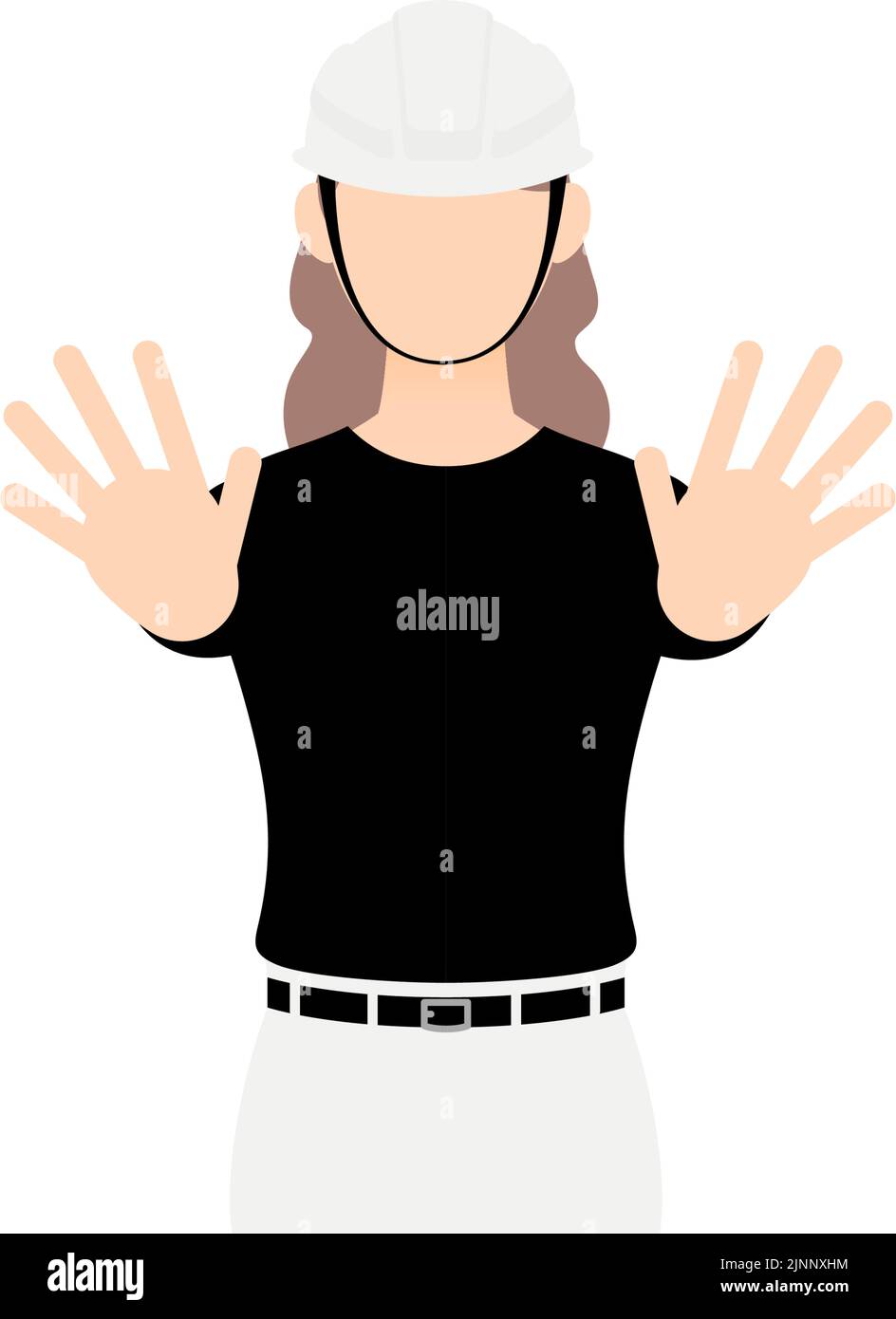 Donna falegname posa, No! Inibizione! Tieni entrambe le mani davanti a te Illustrazione Vettoriale