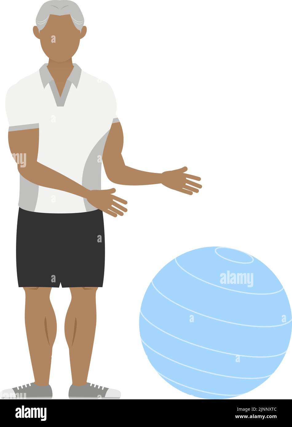 Allenatore di palestra senia posa uomo, avanzamento palla equilibrio Illustrazione Vettoriale