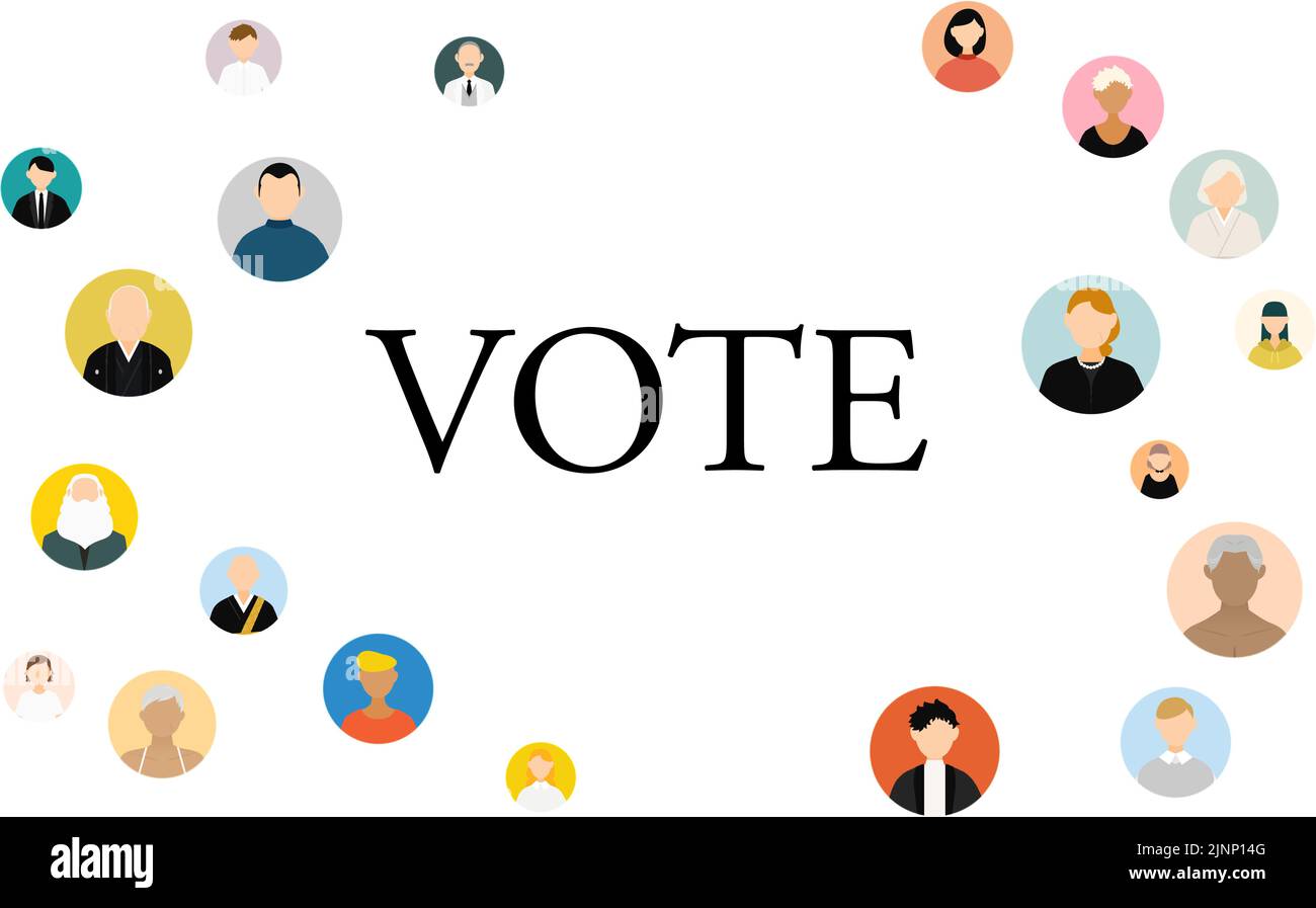 Immagine del voto elettorale, icona della persona che circonda la parola VOTO Illustrazione Vettoriale
