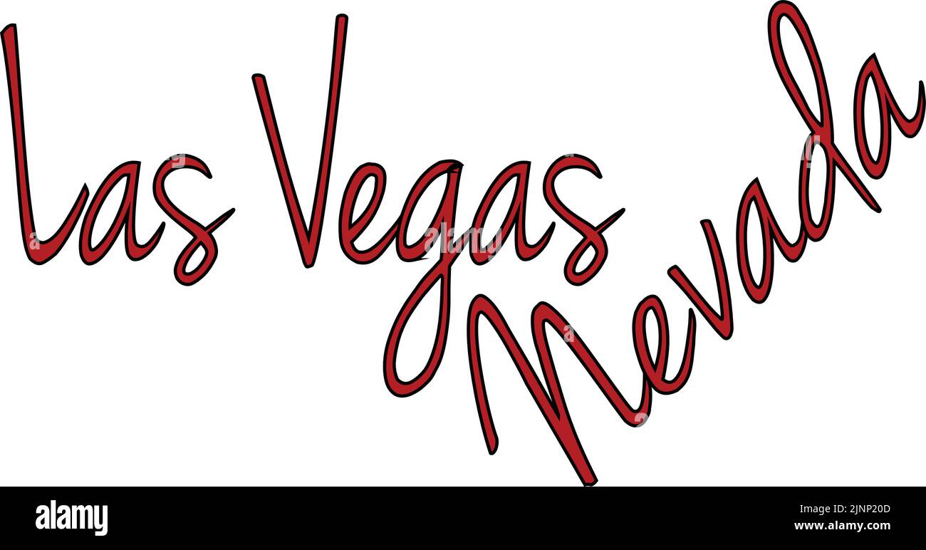 Illustrazione del cartello di testo di Las Vegas Nevada su sfondo bianco. Illustrazione Vettoriale