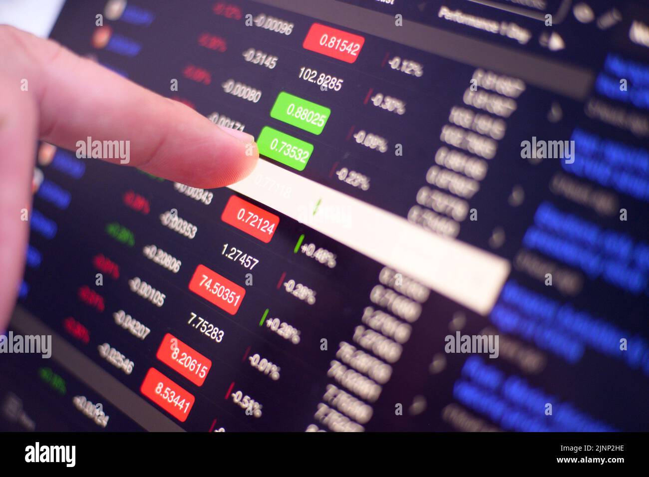 primo piano uomo analisi stock grafico per il trading di investimenti su schermo e grafico di analisi. Concetto di affari del commerciante del mediatore Foto Stock