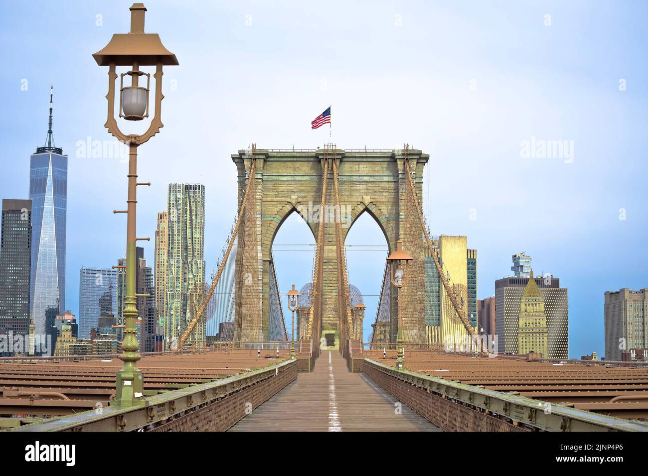 Ponte di Brooklyn in New York City architettura vista, Stati Uniti d'America Foto Stock