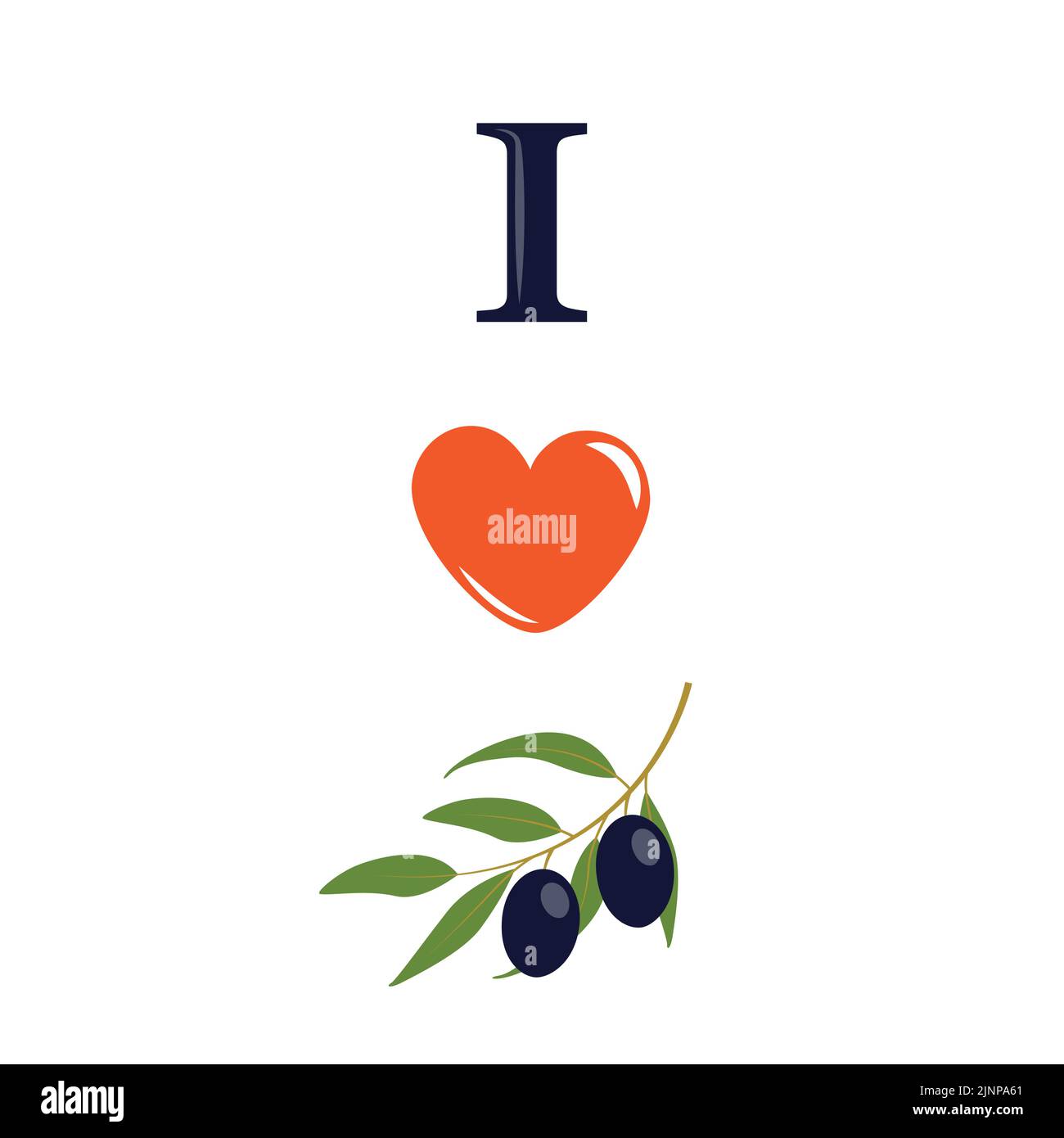 Adoro il cibo sano delle olive isolato su sfondo bianco Illustrazione Vettoriale