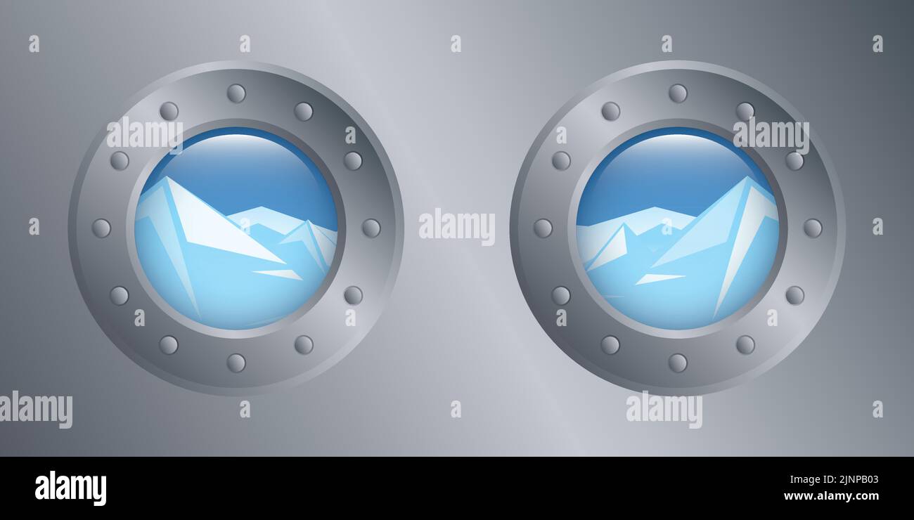 porthole con vista mare iceberg design invernale marino Illustrazione Vettoriale