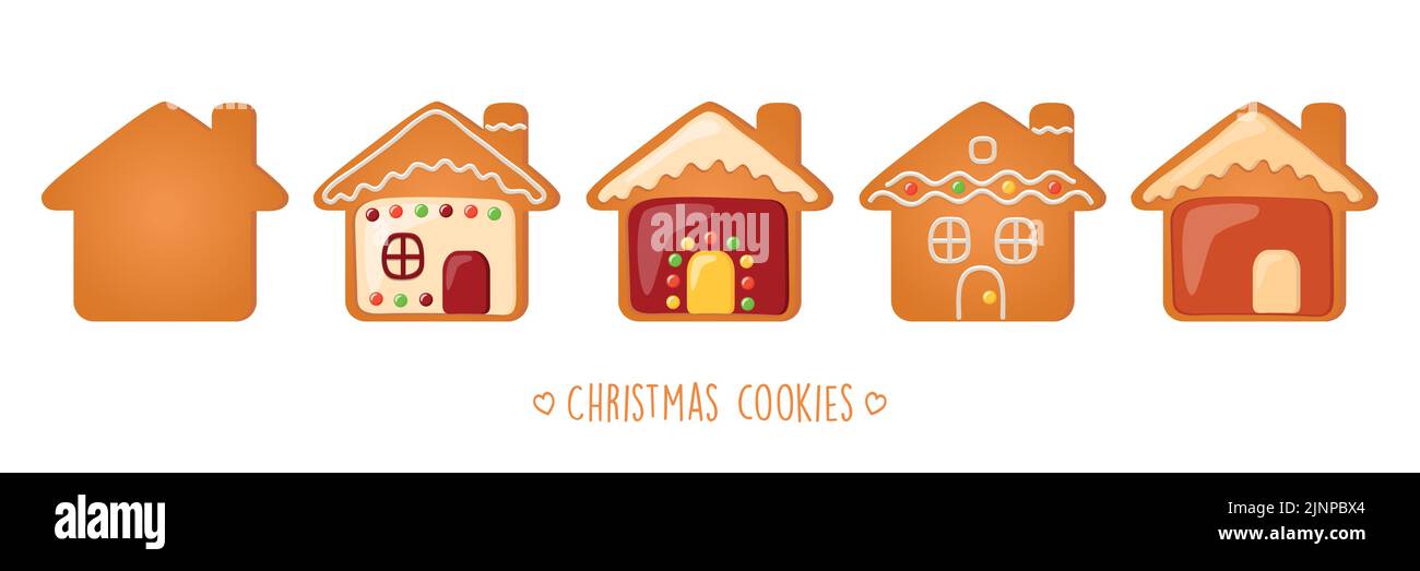 biscotti di natale pan di zenzero con diversi glassa e zucchero decorazione casa Illustrazione Vettoriale