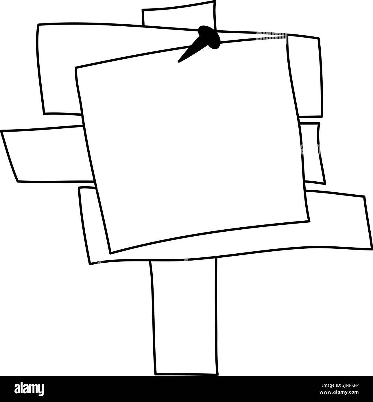 Cartoncino con disegno a mano Vector in legno. Elemento monolinico con posto per il testo. Illustrazione legno segnaletica asse strada doodle stile Illustrazione Vettoriale