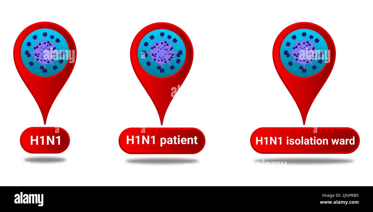 H1N1, posizione del paziente e del reparto di isolamento con immagine di illustrazione dell'ombra. Concetto aggiornato di consapevolezza sanitaria e malattia. Foto Stock