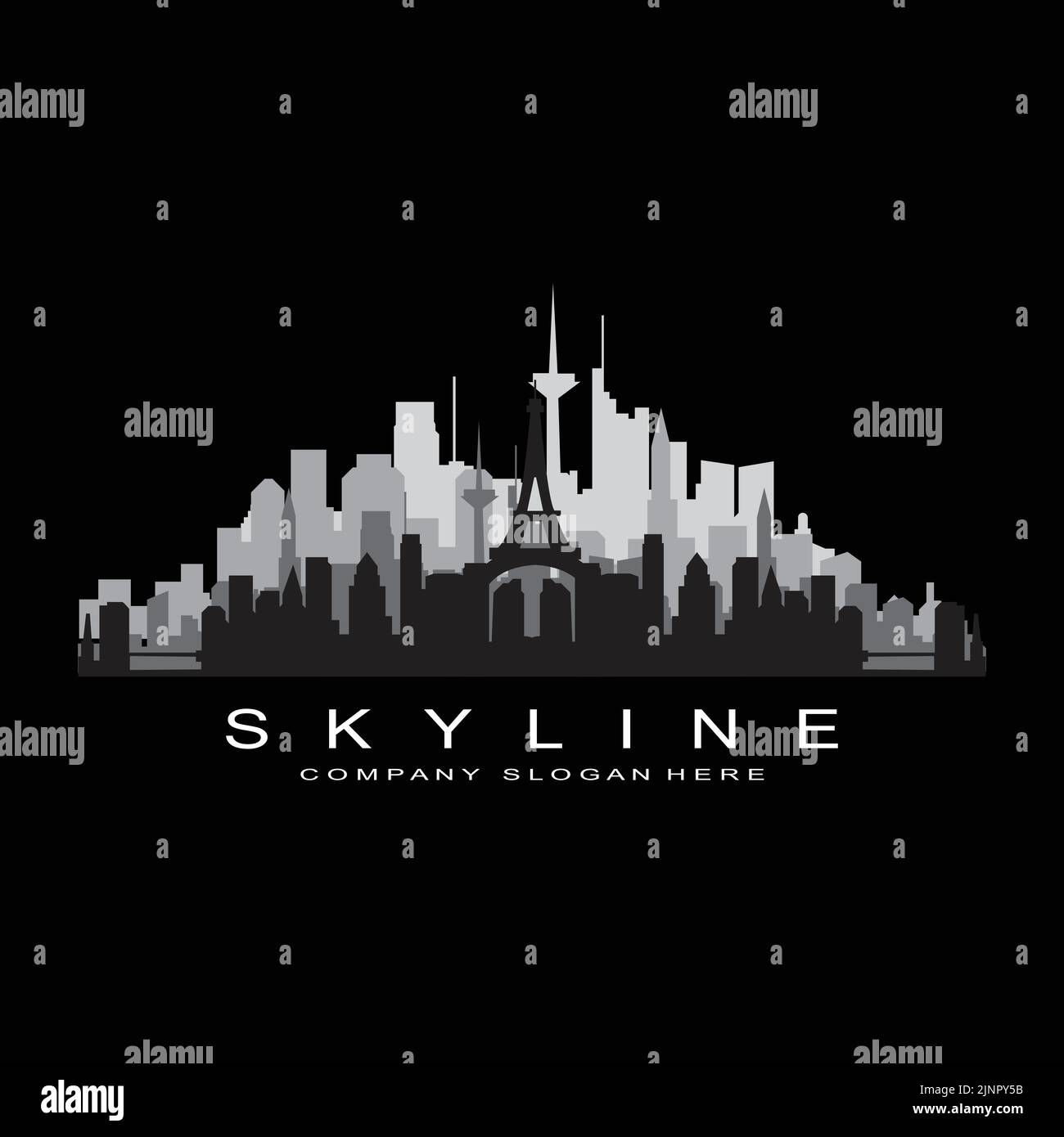 City Skyline, Skyscraper per Urban Real Estate Building Logo Design Vector Illustrazione Vettoriale