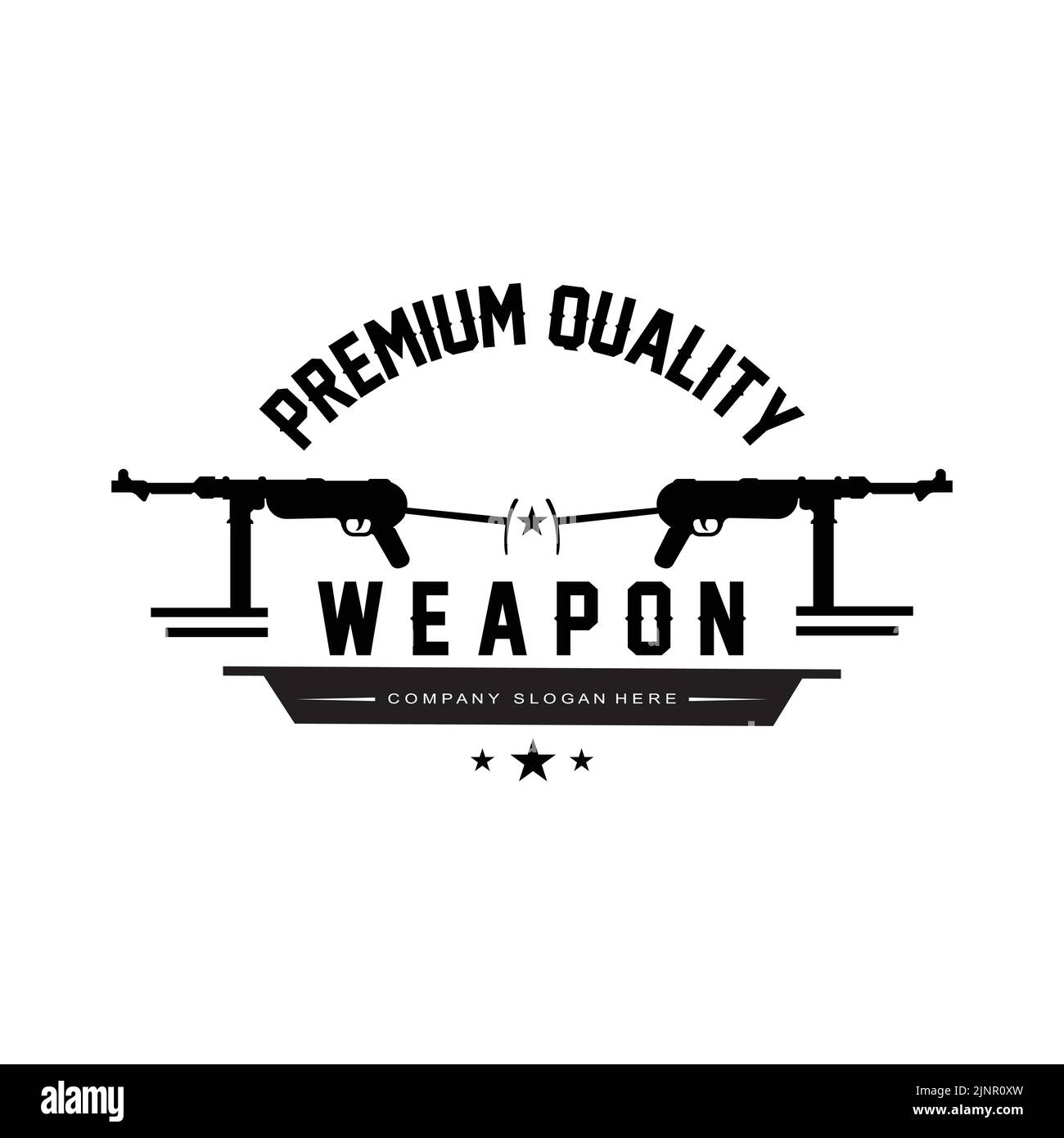 Icona vettore logo arma automatica. Armi da battaglia. Pistole, fucili, militari e armi Illustrazione Vettoriale