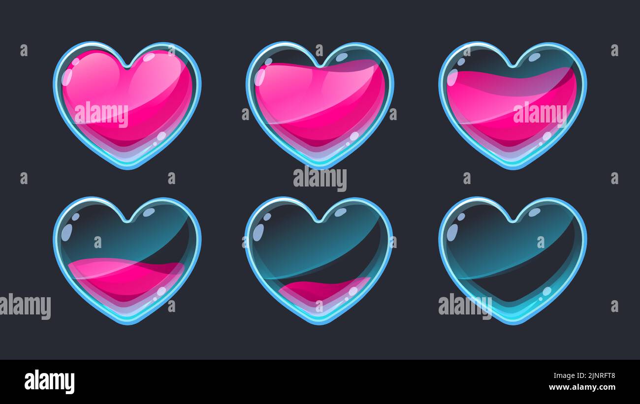 UI animazione cardiaca. Da vuoto a pieno 2D vita di gioco risorsa sprite per l'indicazione della salute GUI, web app e mobile interfaccia di gioco grafica simbolo. Vettore Illustrazione Vettoriale