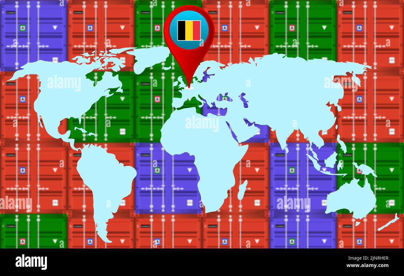 Import export business in Germania concetto isolato su Blur container con mappa del mondo posizione. Foto Stock