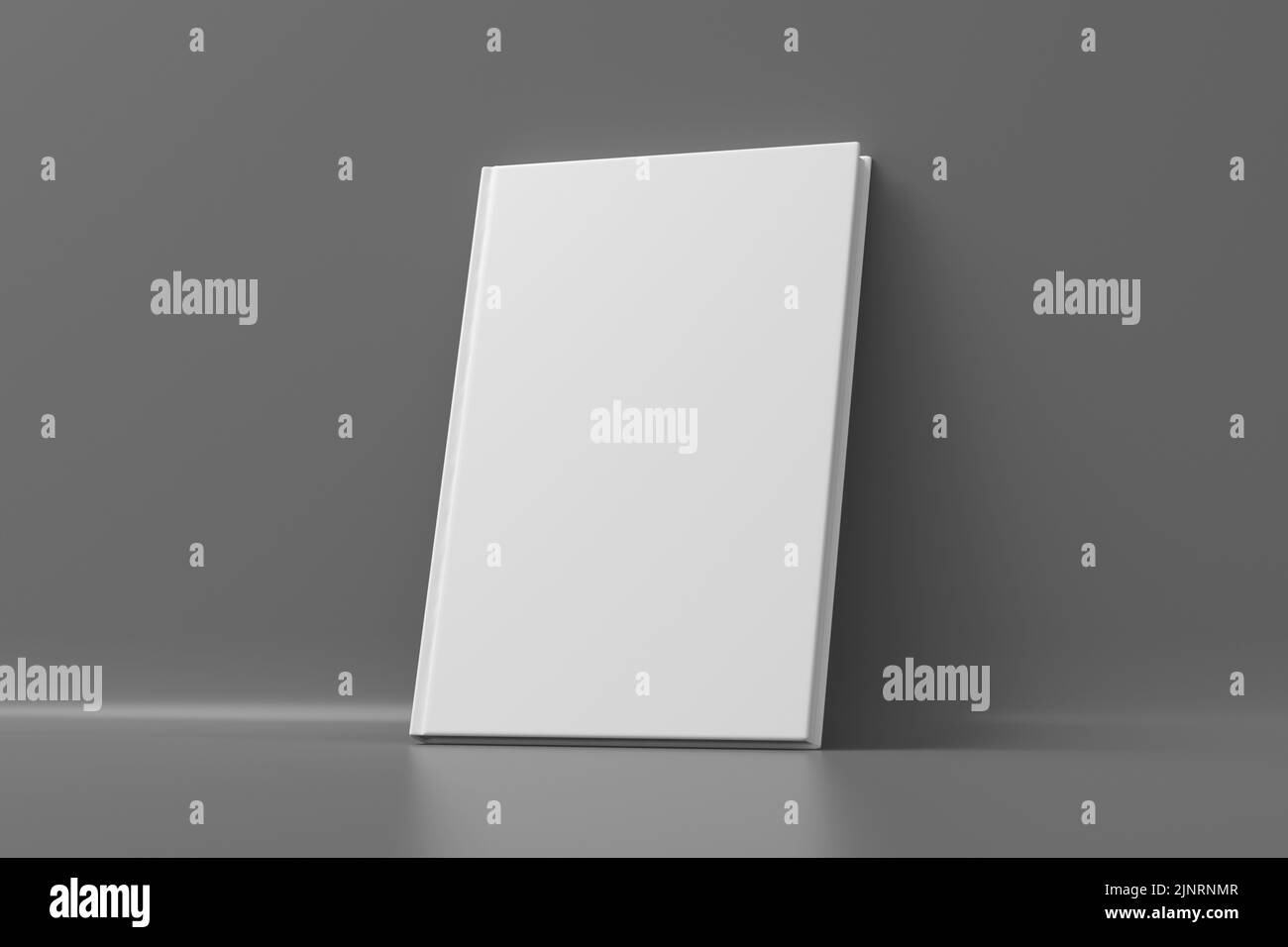 Modello di copertina rigida verticale vuota su sfondo grigio. rendering 3d Foto Stock