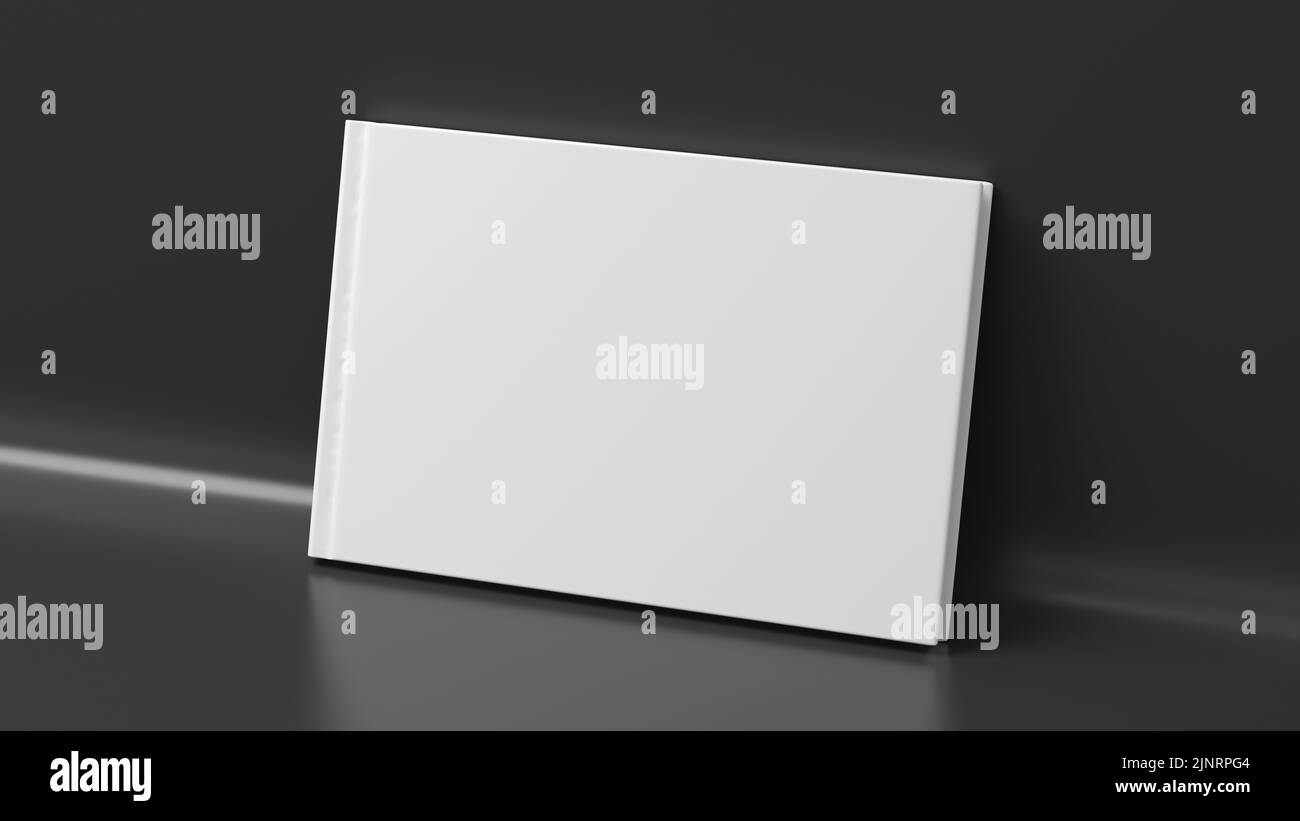 Mockup della copertina rigida orizzontale vuota su sfondo nero. rendering 3d Foto Stock
