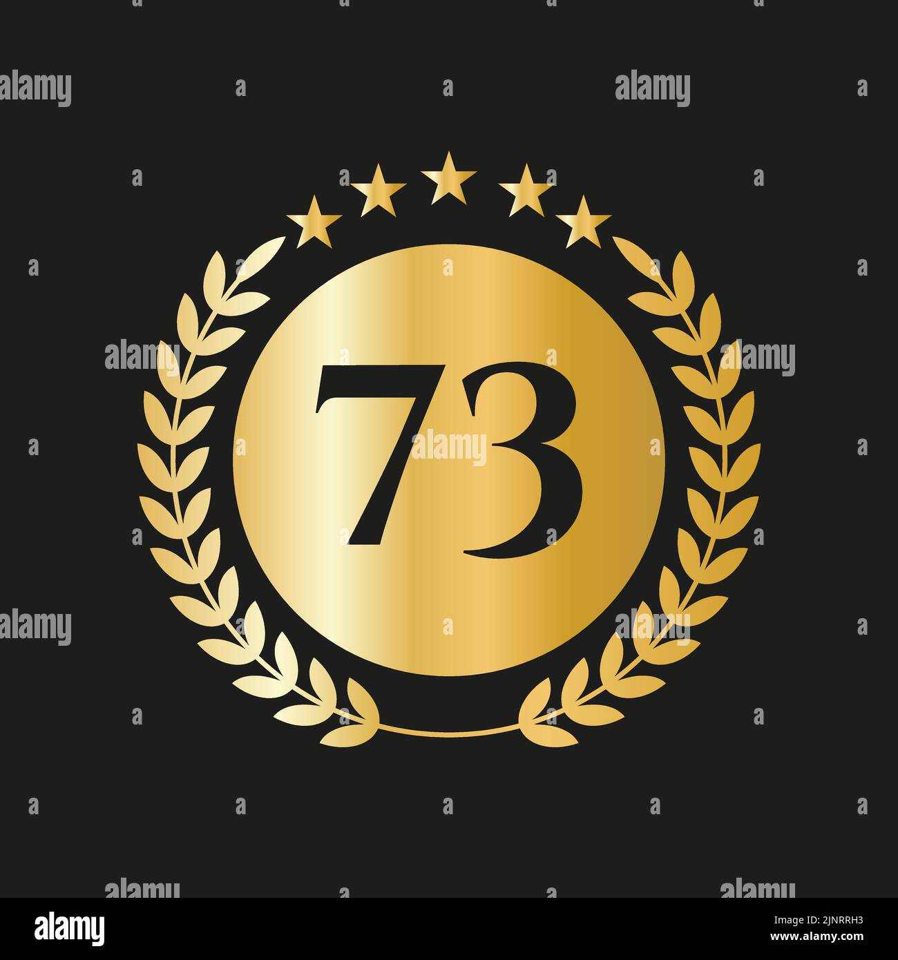 73 anni anniversario Celebrazione icona Vector Logo modello con concetto d'oro Illustrazione Vettoriale