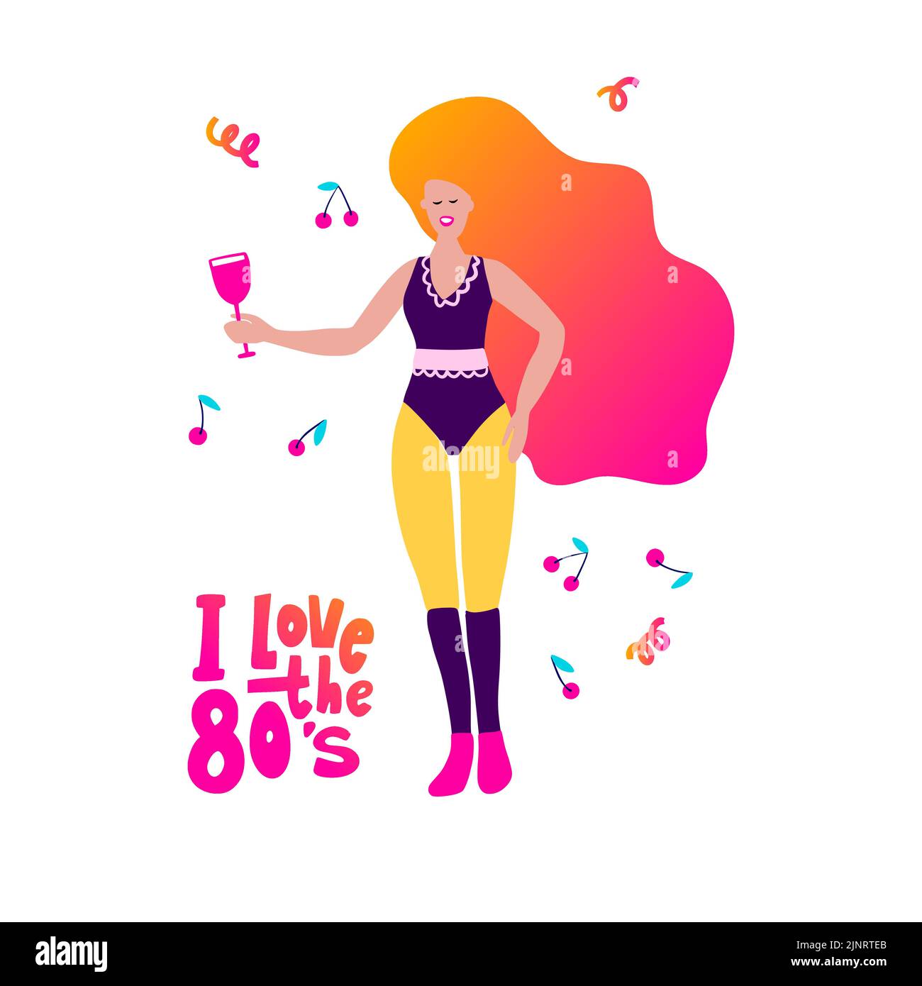 Festa in discoteca 70s 80s. Donna bere coctail retro serata poster. Club Fashion Illustrazione Vettoriale