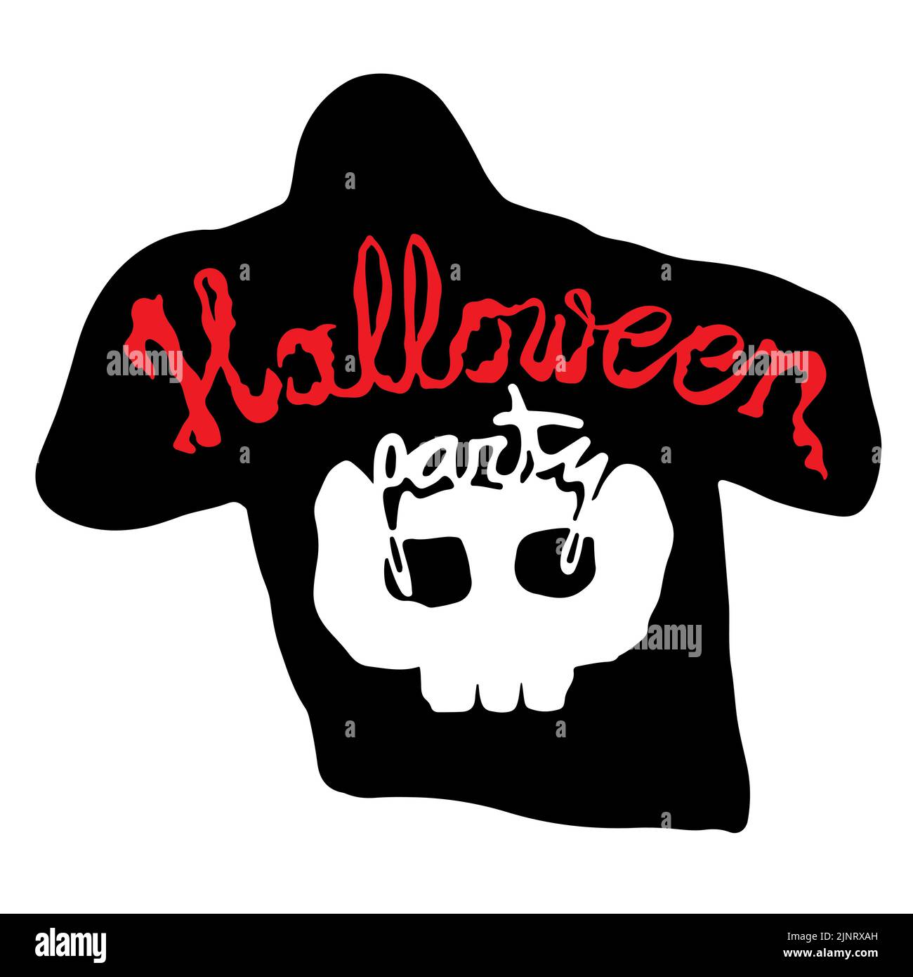 Adesivo festa di Halloween. Testo scritto a mano e cranio. Vettore Illustrazione Vettoriale